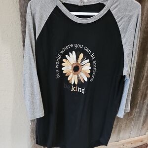 Be Kind Black and Gray Womens Raglan Shirt